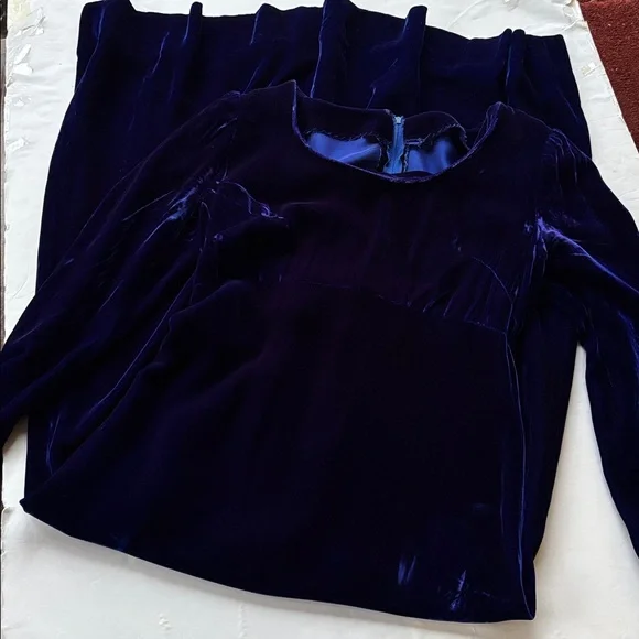 Vintage 70’s Milkmaid Velvet Goth Blue Peasant Gunne Sax 80’s Maxi Dress Gown M - Picture 4 of 17